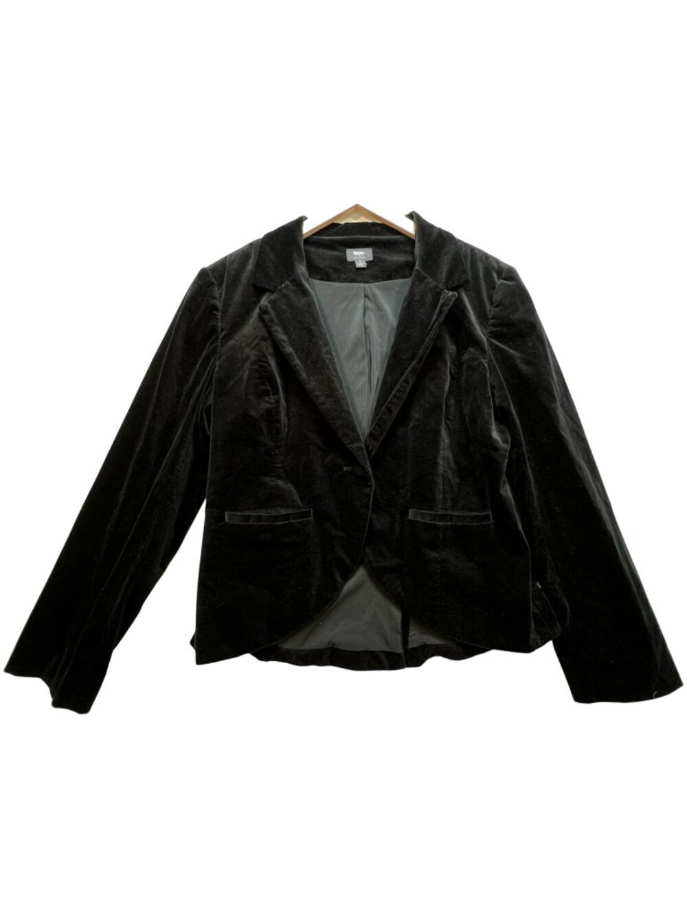 Mossimo Women's Velvet Single-Button Tuxedo Blazer Jacket Stretch Size L Black